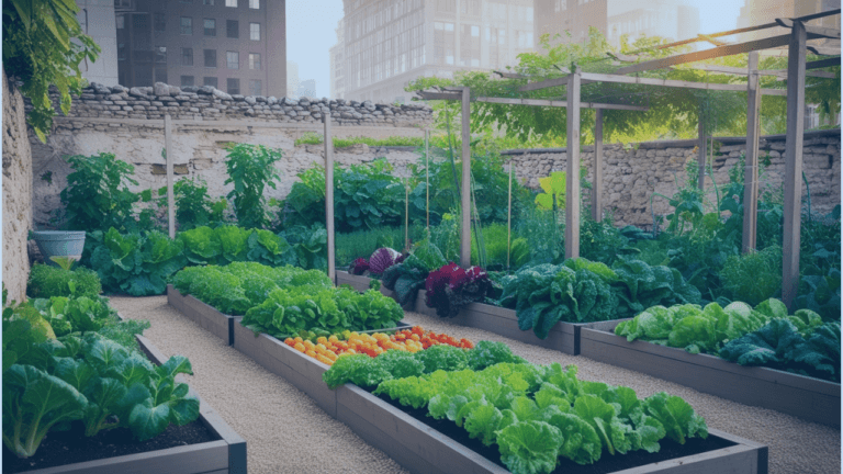 Urban garden with produce