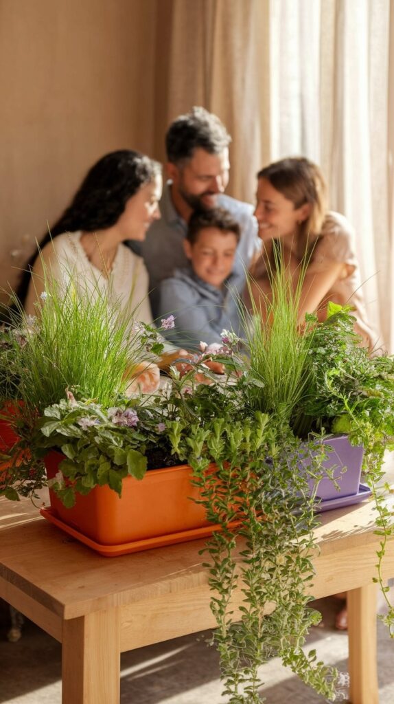 Fammily learning togather about plants