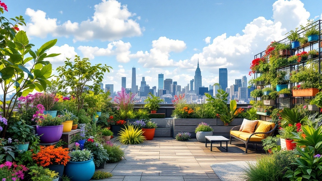 A garden on a rooftop in the city