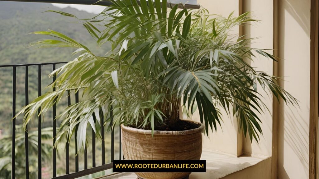 Bamboo palm in a pot on a balcony