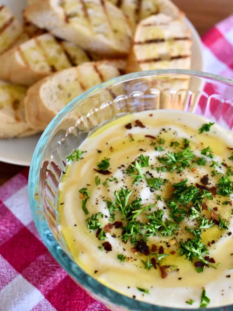 Whipped ricotta dip with toasted baguette slices