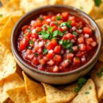 Bowl of homemade salsa and tortilla chips