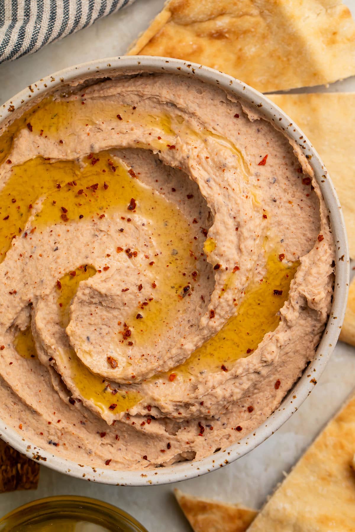 black-eyed-pea-hummus Closeup of a bowl with black eyed pea hummus