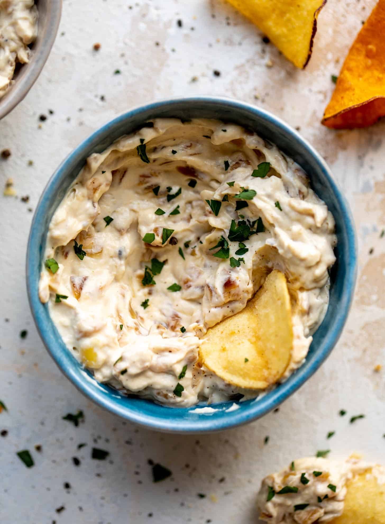 caramelized-onion-dip A bowl with caramelized onion dip