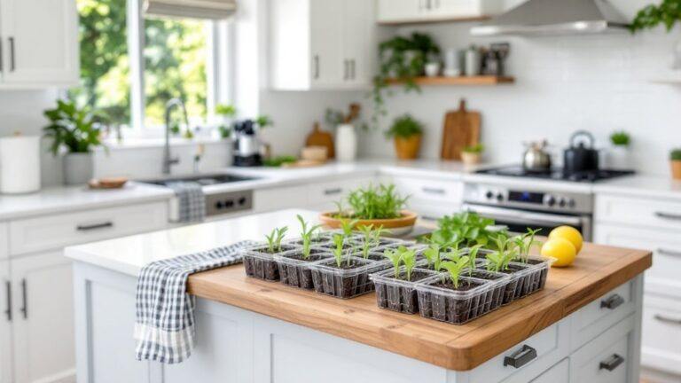 Seedlings on a kitchen counter